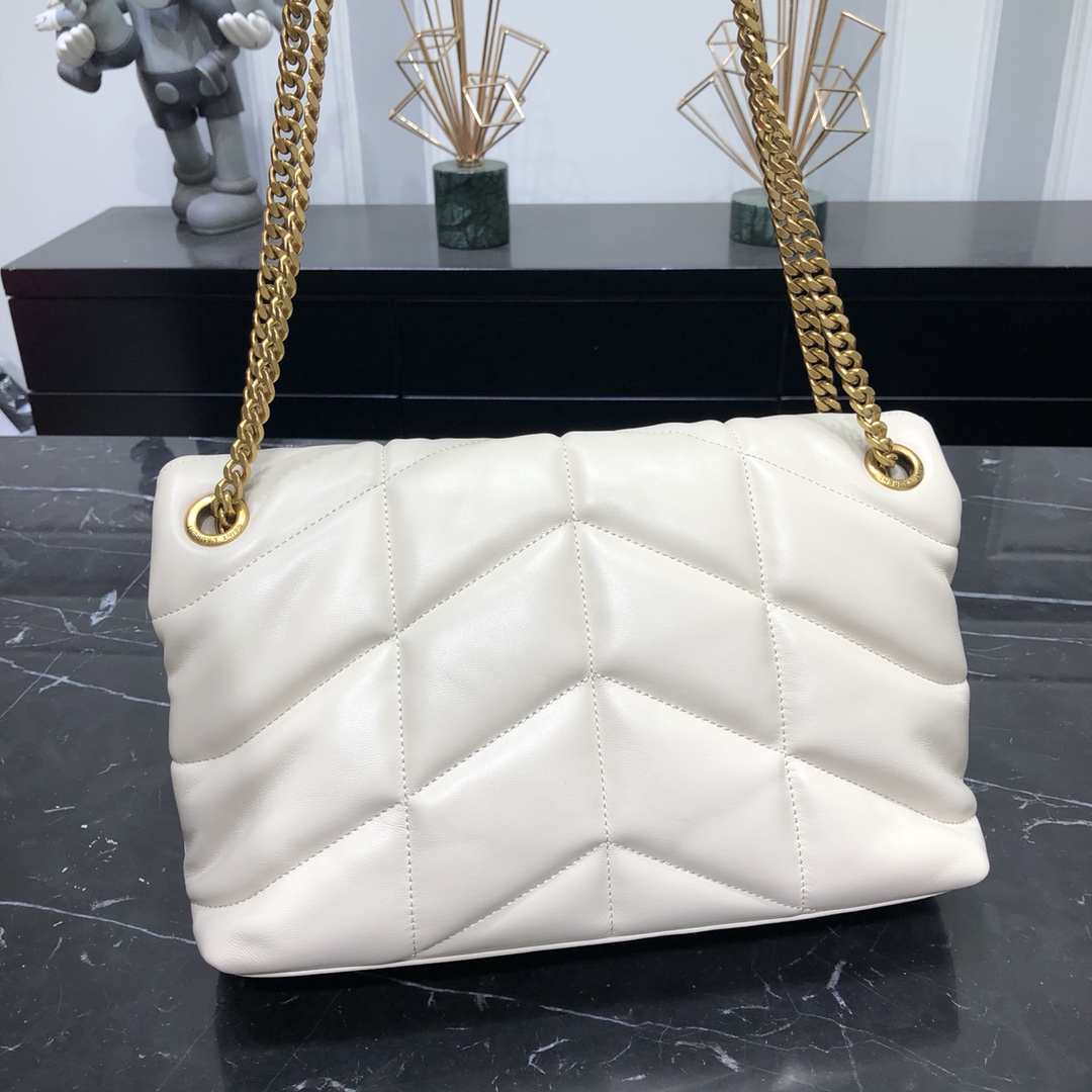 Saint Laurent Loulou Puffer Small Lambskin Shoulder Bag Handbag White 577476 Gold